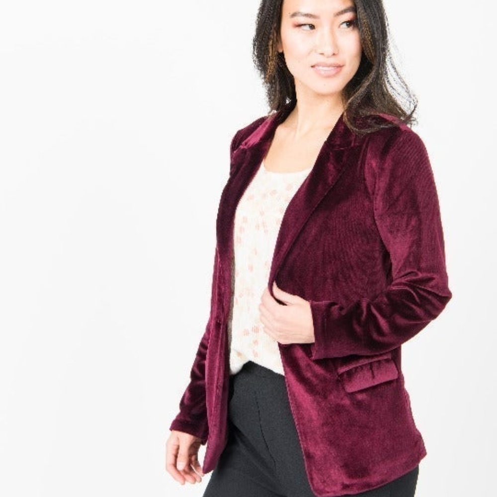 Agnes Dora Cranberry Maroon Velvet Blazer M